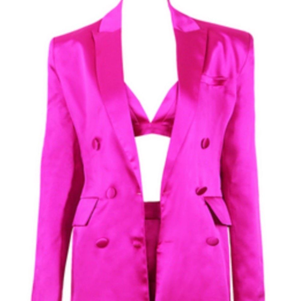 Pink Blazer Crop Top and Skirt Set with halter crop top bra berry pink